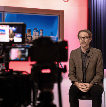 Two-camera interview setup on a client shoot